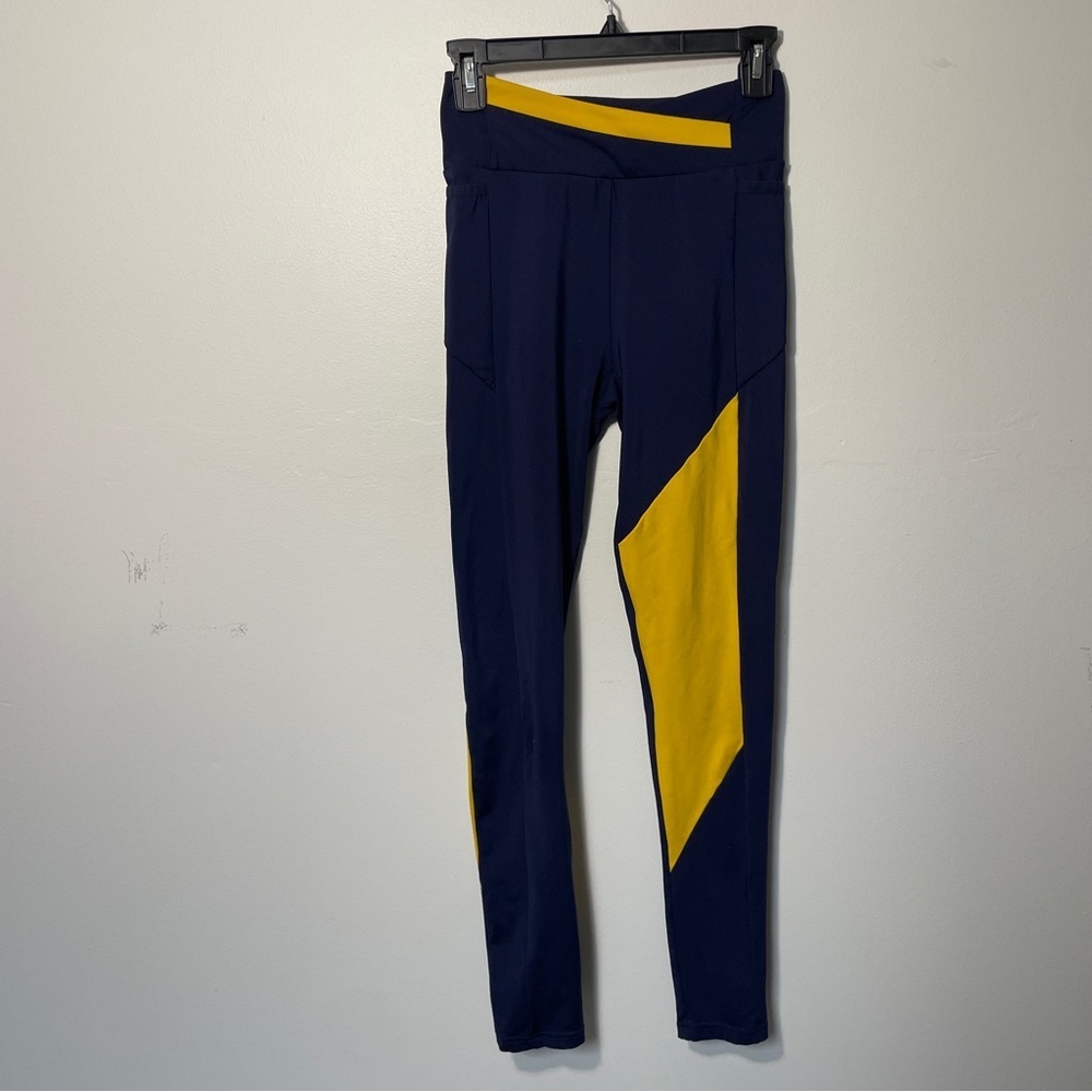 Gymshark Crossover Waist Navy Yellow Asymmetrical Leggings Women’s Size Small
